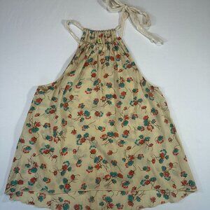 Free People Tie Strap Tank Top M Floral Beige Boho Cotton Sleeveless Blouse